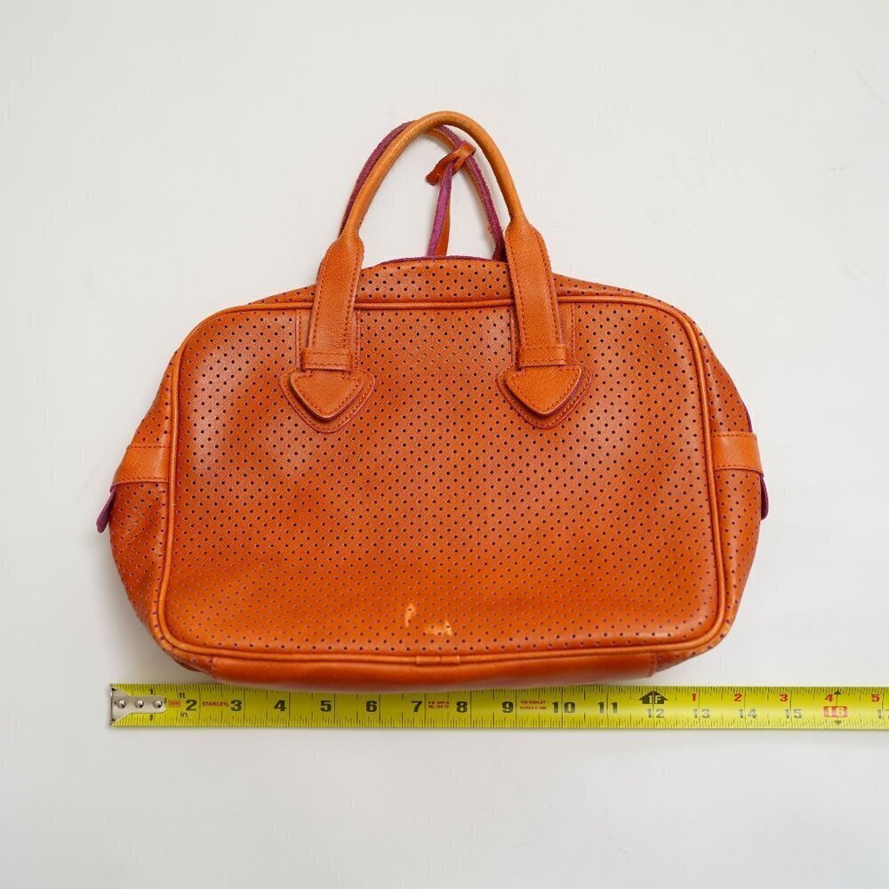 Innue Vintage Orange Perforated Leather Handbag - Picture 7 of 12